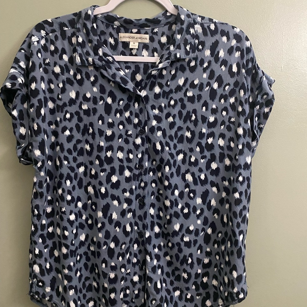 Alexander Jordan Gray Black White Leopard Print Button-Down Shirt size M Rayon